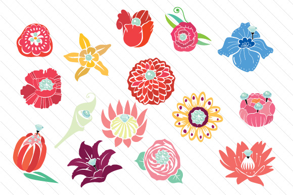 Big Handdrawn Flowers with Bling for Spring Crafts