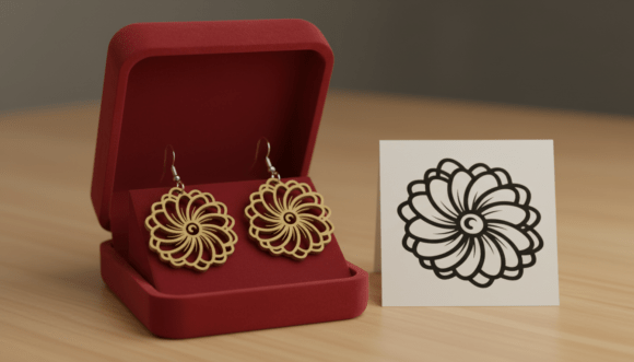 Elegant Flower Earring Laser Cut Design Graphics for Crafts