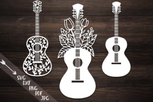 Guitar, Guitar with Flowers: Decorative Zentagle Guitar for Graphics and Crafts