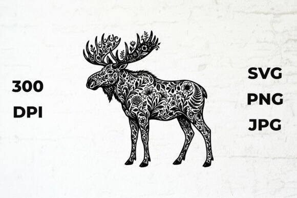 Moose Silhouette with Floral Pattern