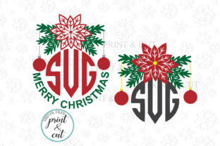 Poinsettia Flowers Circle Monogram Svg: Graphics for Crafts
