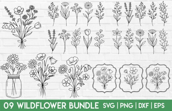 Wildflower SVG PNG Bundle Floral Clipart Graphics